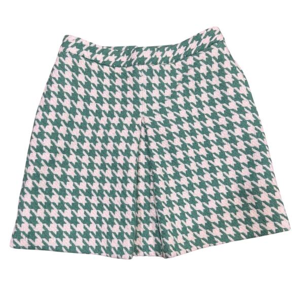 Paul & Joe Women's Skirt Green White Houndstooth Mini Lined Wool Blend - Picture 1 of 9